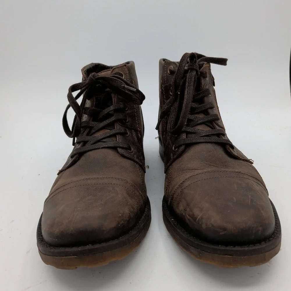Bullboxer Brosus Brown Leather Cap Toe Lace Up Combat Boots Mens 8 EU 41